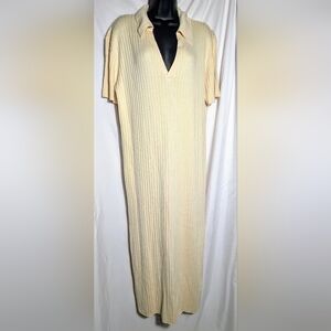 Eloquii Cream Ribbed Knit Short Sleeve Maxi‎ Dress | Size 14-16